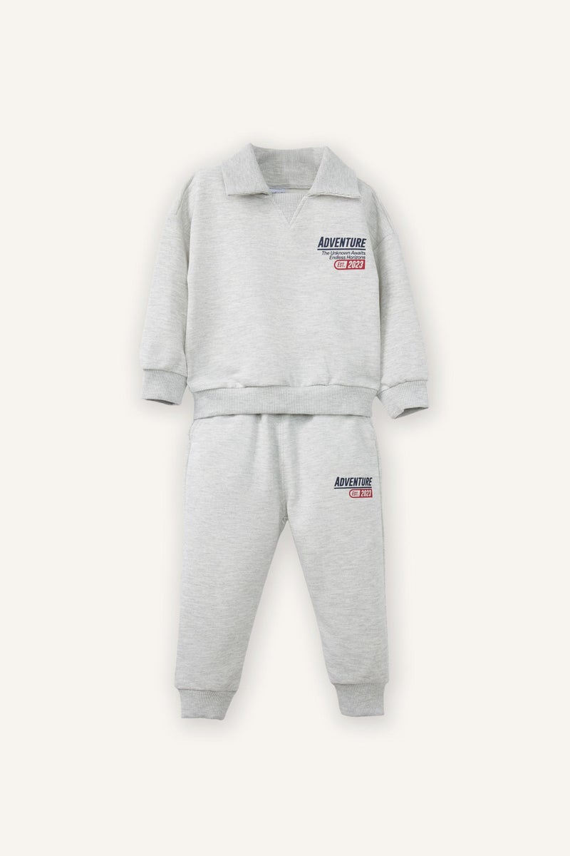 DeFacto Grey BabyBoy Baby Boy Slogan Print Sweatshirt Fabric 2 Piece Set Casual - Image 3